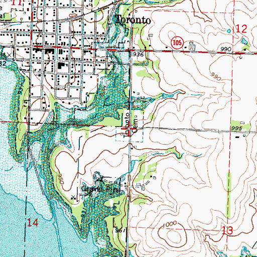 Topographic Map of Toronto Cemetery, KS