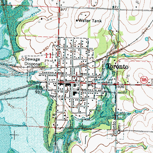 Topographic Map of Toronto, KS