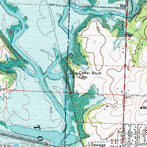 Topographic Map of Cedar Bluff Cemetery, KS