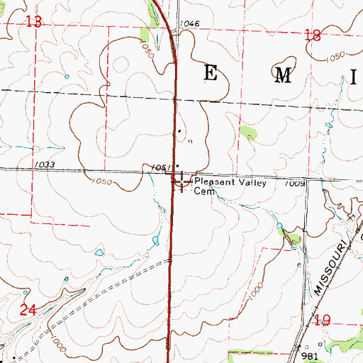 Topographic Map of Pleasant Valley Cemetery, KS