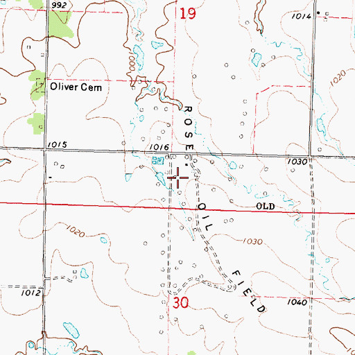 Topographic Map of Rose Oil Field, KS