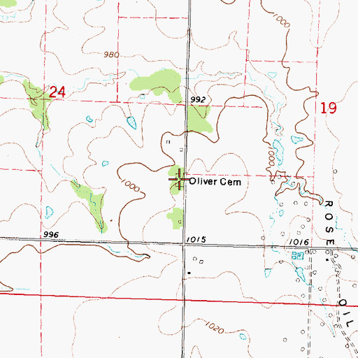 Topographic Map of Oliver Cemetery, KS