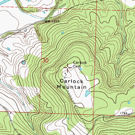 Topographic Map of Carlock Cemetery, AR