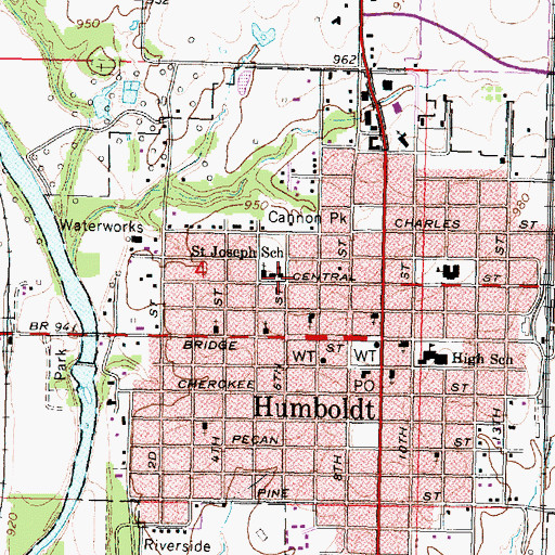 Topographic Map of Saint Joseph School, KS