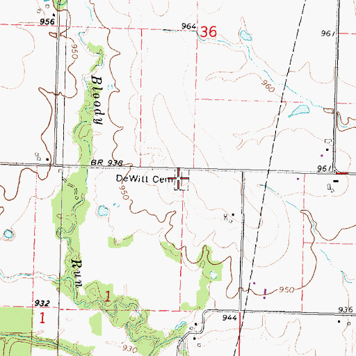 Topographic Map of Dewitt Cemetery, KS