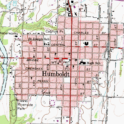 Topographic Map of Humboldt, KS