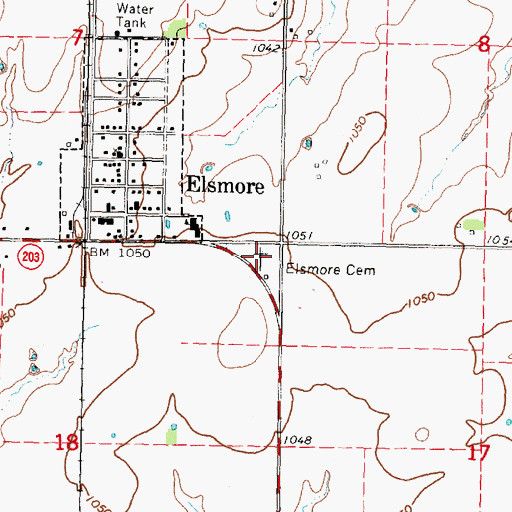 Topographic Map of Elsmore Cemetery, KS