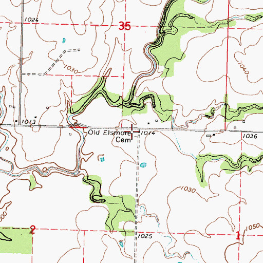 Topographic Map of Old Elsmore Cemetery, KS