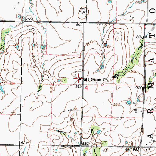 Topographic Map of Mount Orum Church, KS