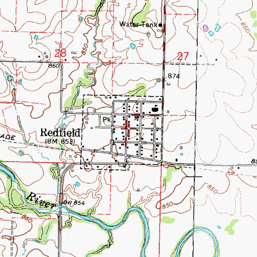 Topographic Map of Redfield, KS