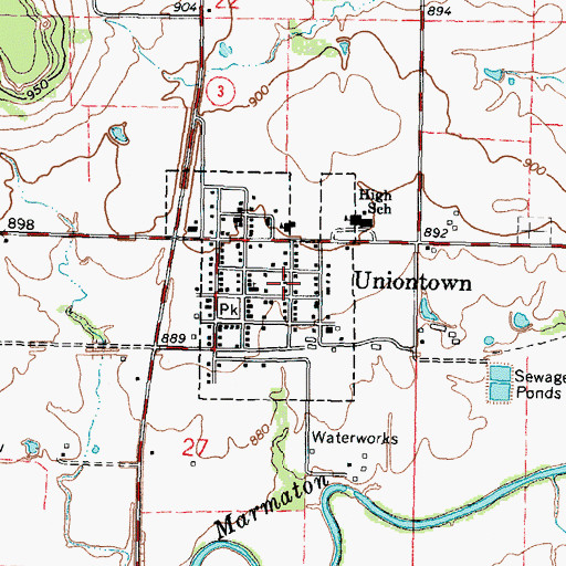 Topographic Map of Uniontown, KS