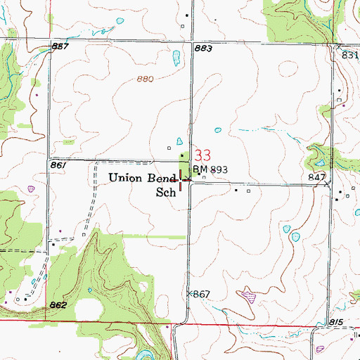 Topographic Map of Union Bend School, KS
