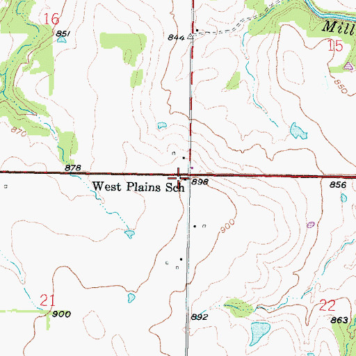 Topographic Map of West Plains School, KS