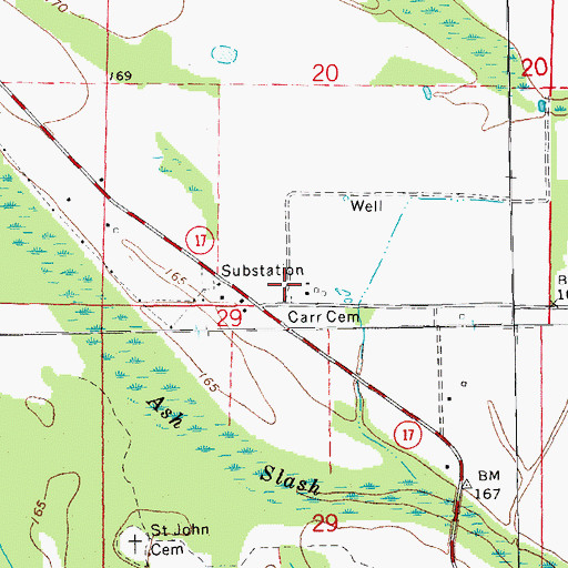 Topographic Map of Carr Cemetery, AR