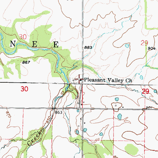Topographic Map of Pleasant Valley Church, KS