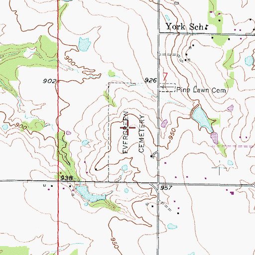 Topographic Map of Evergreen Cemetery, KS