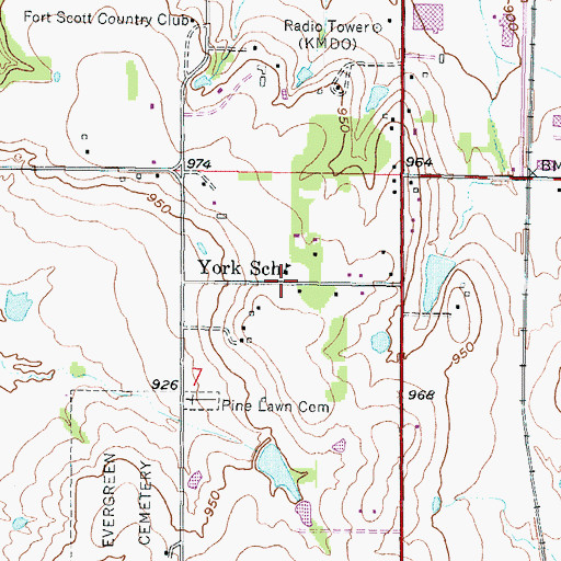 Topographic Map of York School, KS