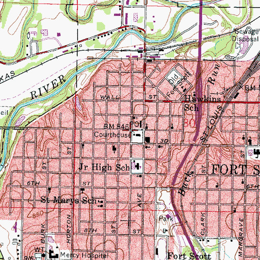 Topographic Map of Fort Scott, KS