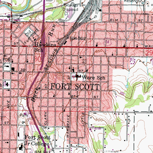 Topographic Map of Eugene Ware Elementary School, KS