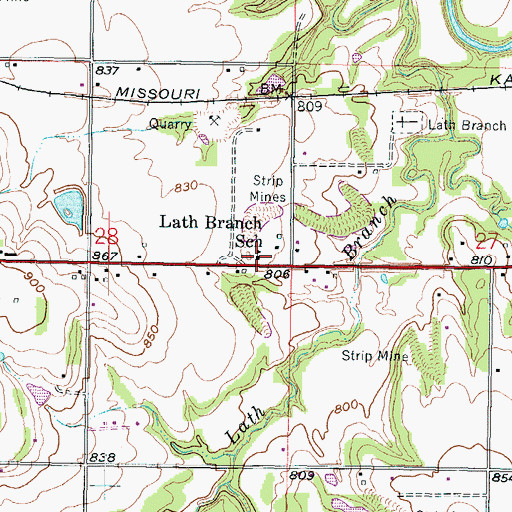 Topographic Map of Lath Branch School, KS
