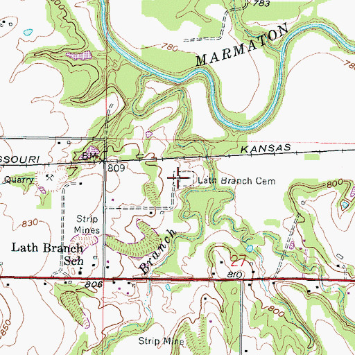 Topographic Map of Lath Branch Cemetery, KS