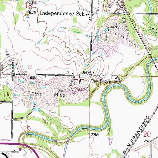 Topographic Map of Oak Grove Cemetery, KS