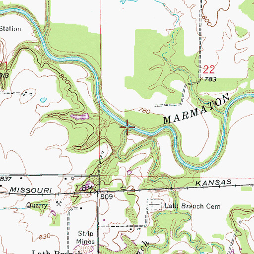 Topographic Map of Lath Branch, KS