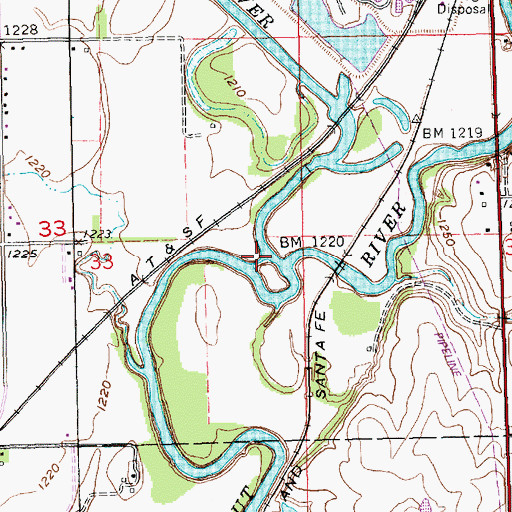 Topographic Map of Whitewater River, KS