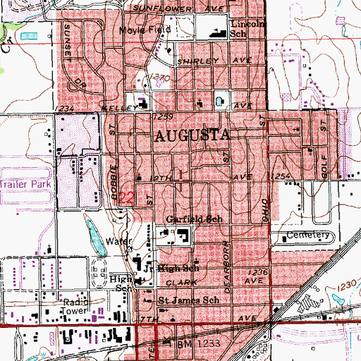 Topographic Map of Augusta, KS