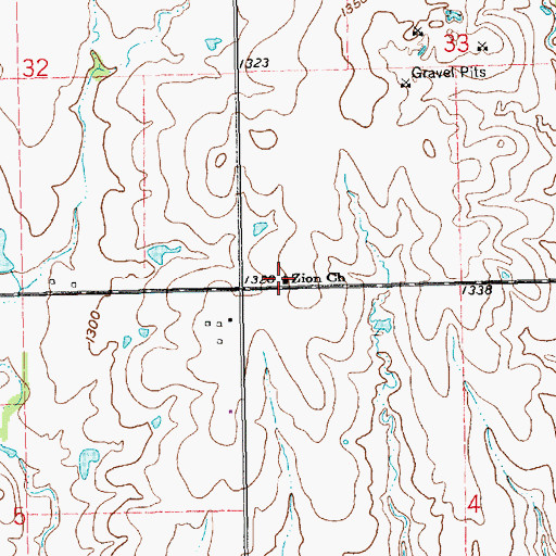 Topographic Map of Zion Church, KS