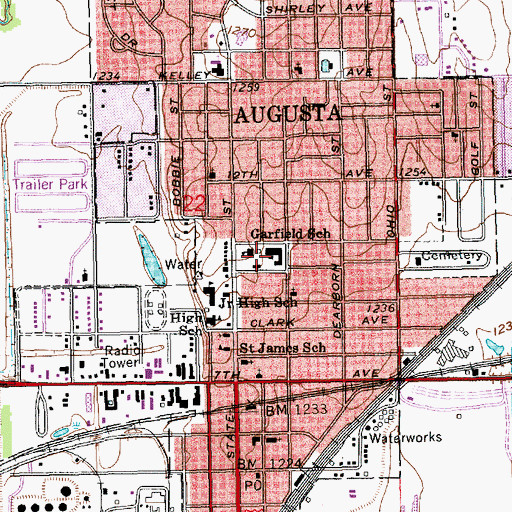 Topographic Map of Garfield Elementary School, KS