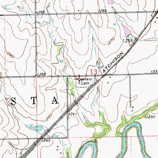 Topographic Map of Calvary Cemetery, KS
