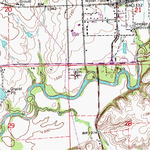 Topographic Map of Leon Cemetery, KS