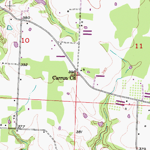 Topographic Map of Carrun Church, AR