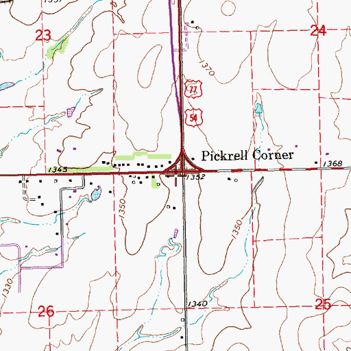 Topographic Map of Pickrell Corner, KS