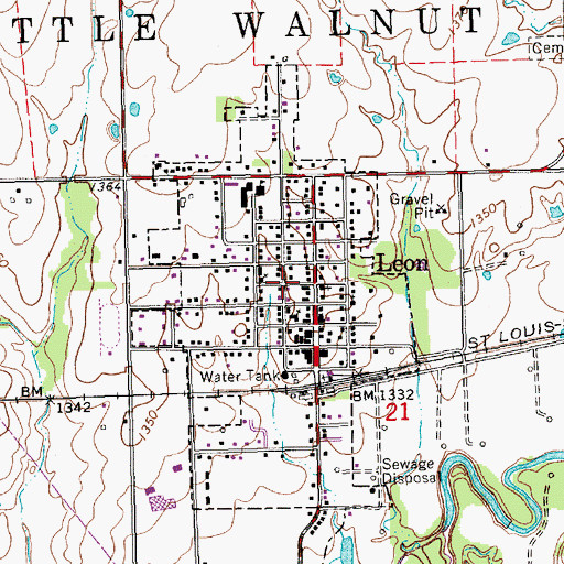 Topographic Map of Leon, KS