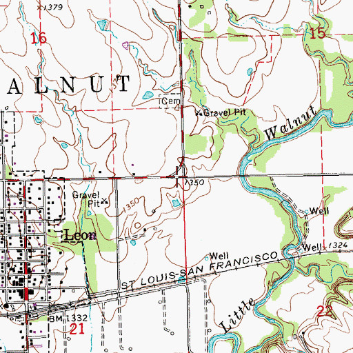 Topographic Map of Township of Little Walnut, KS