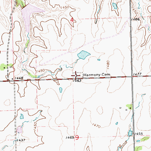 Topographic Map of Harmony Cemetery, KS