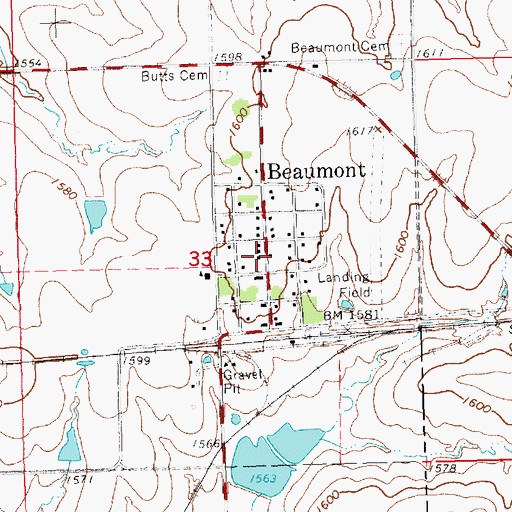 Topographic Map of Beaumont, KS