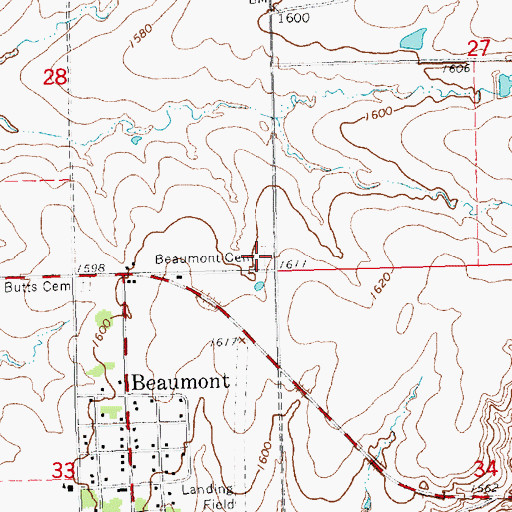Topographic Map of Beaumont Cemetery, KS