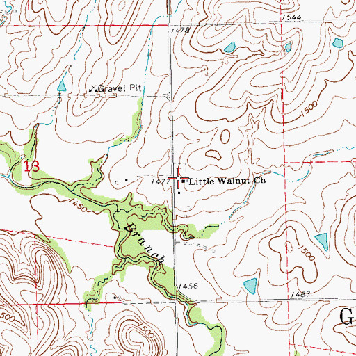 Topographic Map of Little Walnut Church, KS