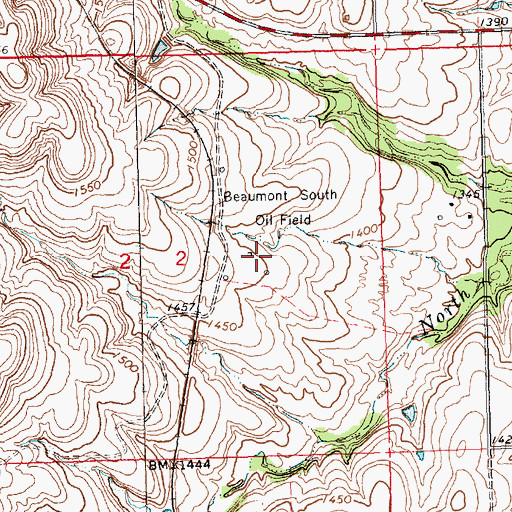 Topographic Map of Beaumont South Oil Field, KS