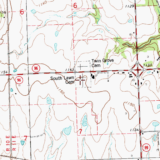 Topographic Map of South Lawn Cemetery, KS