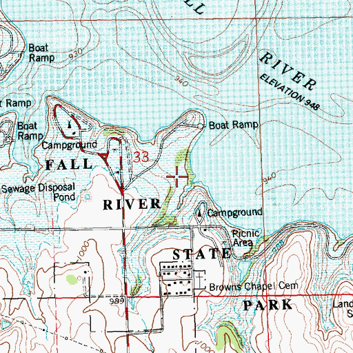 Topographic Map of Fall River State Park, KS