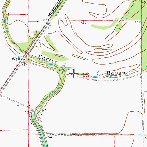 Topographic Map of Carter Bayou, AR