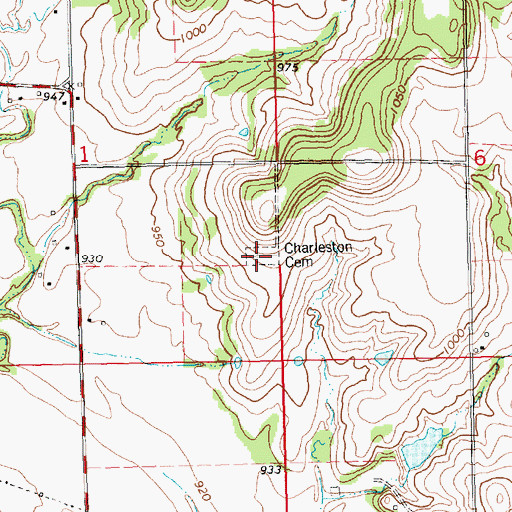 Topographic Map of Charleston Cemetery, KS