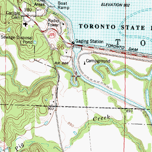 Topographic Map of Carlisle Branch, KS