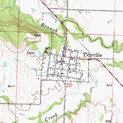 Topographic Map of Coyville, KS