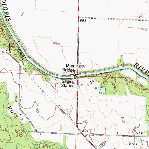 Topographic Map of Marr Bridge, KS