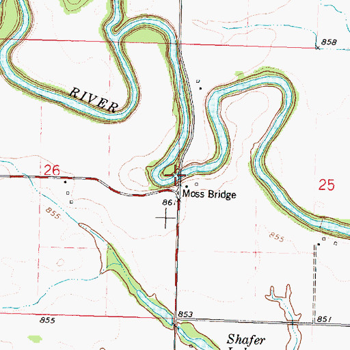 Topographic Map of Moss Bridge, KS